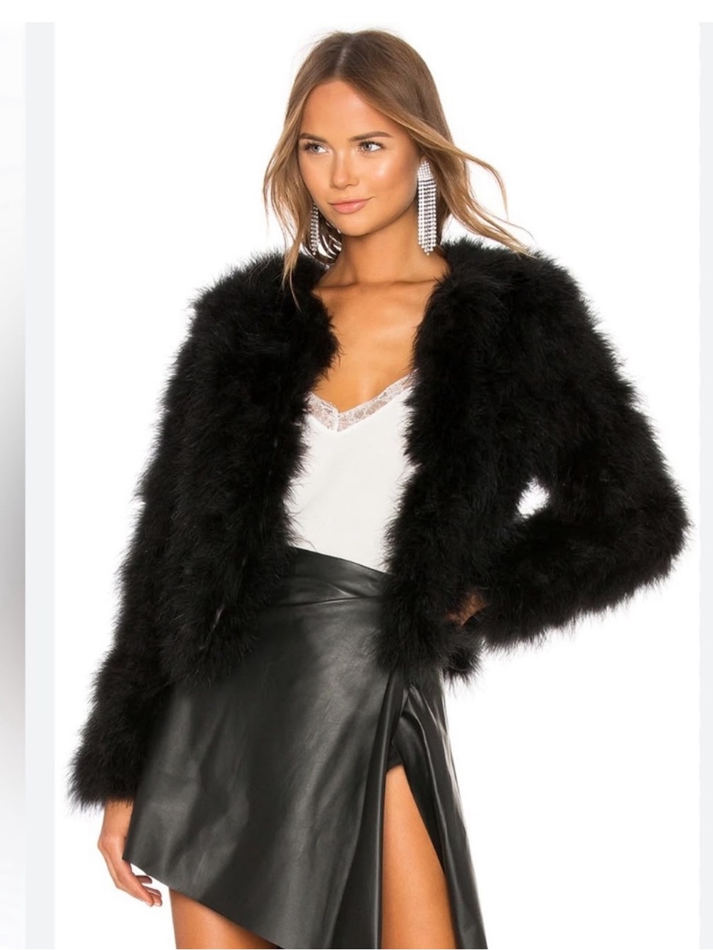 LPA Black Faux Fur Open-Front Jacket
